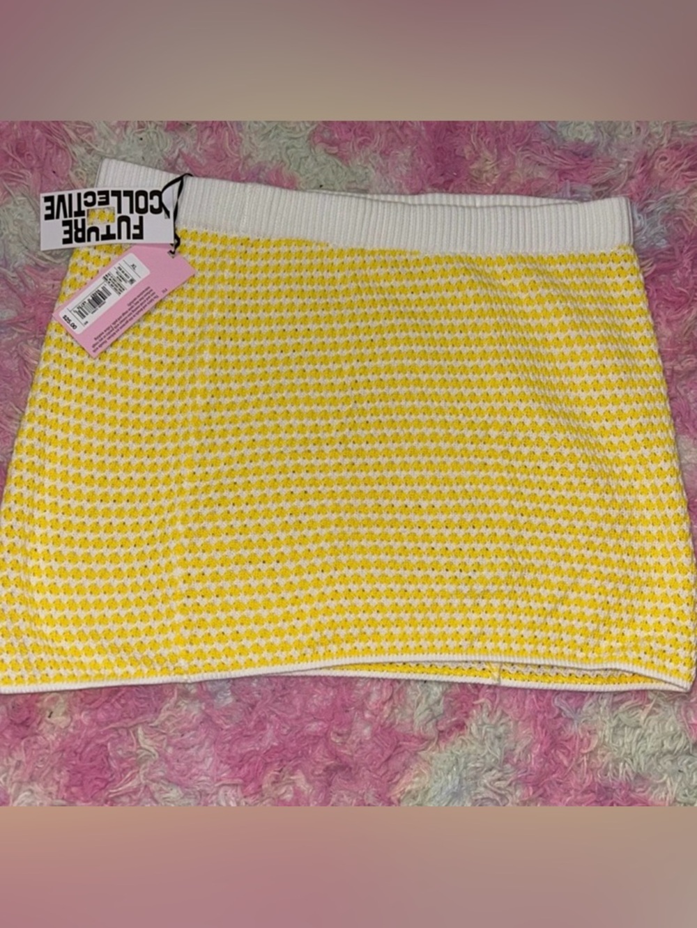 Future Collective Yellow and White Mini Skirt